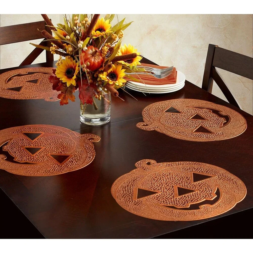 Pressed Vinyl Placemats for Halloween/Fall Orange/Pumpkin Jack O Lantern 14